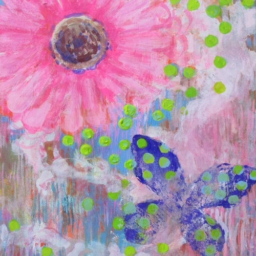 夢・・・ちょうちょと花」F 3サイズのキャンバスにアクリル絵の具で  