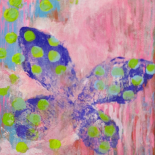 夢・・・ちょうちょと花」F 3サイズのキャンバスにアクリル絵の具で  