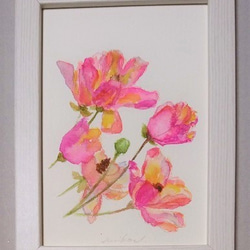 つる薔薇」です。可愛いばらを水彩紙に描き、その原画を額にいれ
