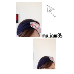 深藍色紗質面料×顏色的理髮師發帶頭巾 第4張的照片
