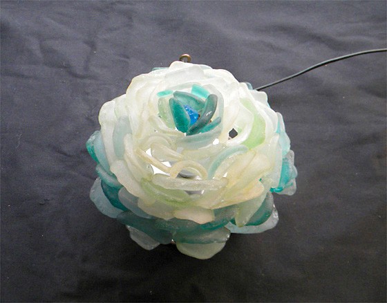 シーグラスのランプ　壁付、机上置き花びらのランプ-11