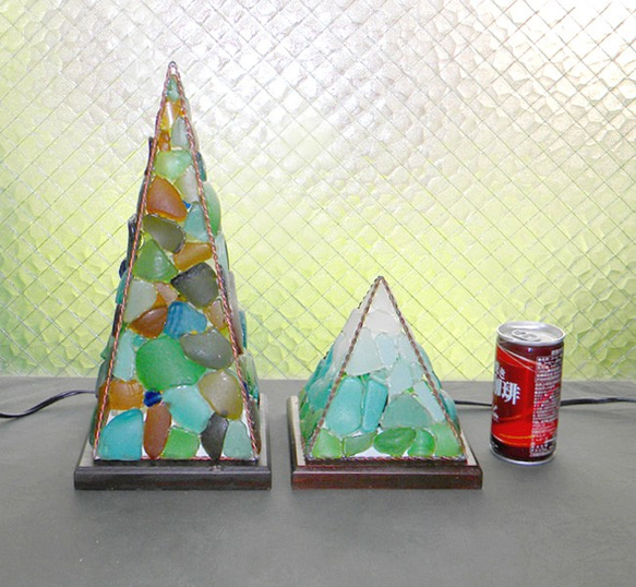 シーグラスのランプ　ピラミッドランプSー33 7枚目の画像