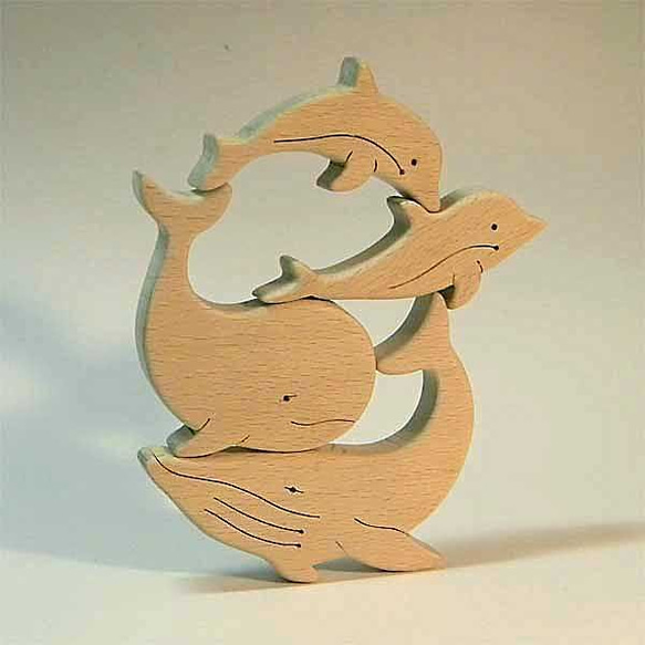 木のパズル くじらとイルカ おもちゃ・人形 渚のガラスのランプ工房