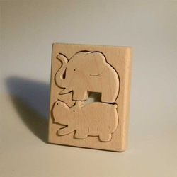 木のパズル　象とカバのコンビ 3枚目の画像