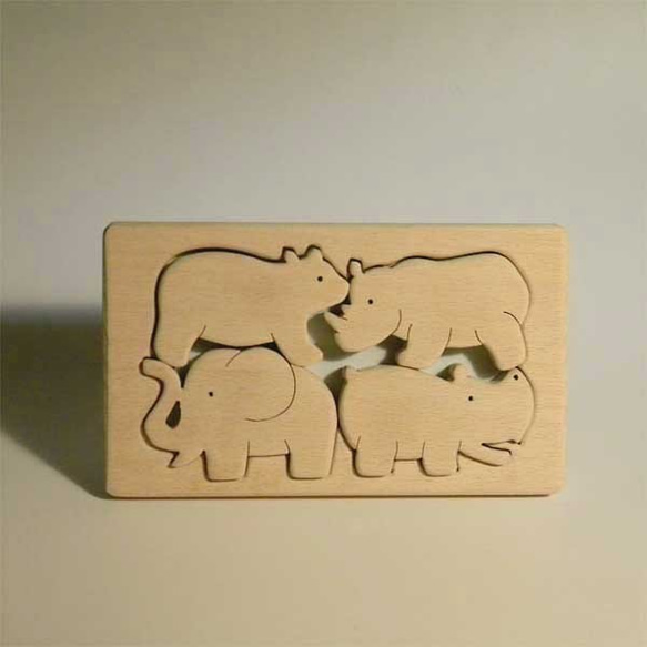 木のパズル　象・カバ・サイ・熊 5枚目の画像