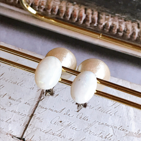 大號蛋白石和棉珍珠耳環 No.144 第6張的照片