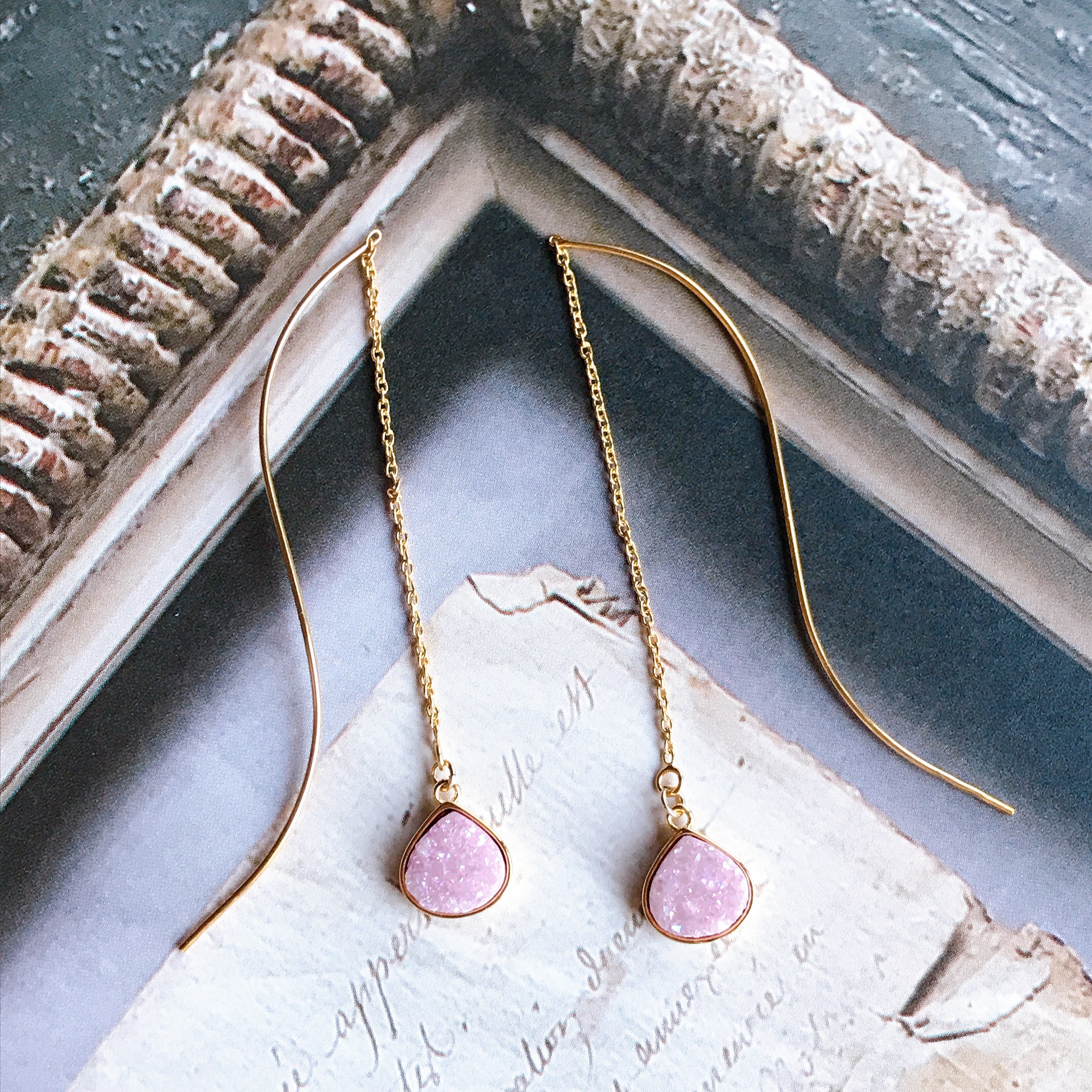 【ピンク】ドゥルージークオーツ アメリカンピアス SLV925