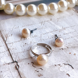 淡水珍珠耳環和戒指套裝 第2張的照片