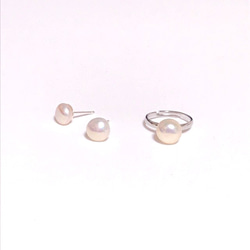 淡水珍珠耳環和戒指套裝 第7張的照片