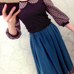 Dahlia☆Flat collar,pullover☆フラットカラーのプルオーバー☆Mochaレース×BKドット柄 1枚目の画像