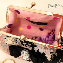 FlorBlanca Metal clasp pouch “Apricot” がま口ポーチ“アプリコット”黒花柄 4枚目の画像