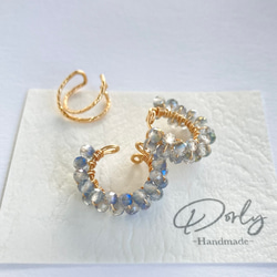 14kgf使用◇透明感のある天然石トパーズのイヤーカフ◇2色から選択◇重ね付け用イヤーカフはオプション選択◇片耳用 2枚目の画像