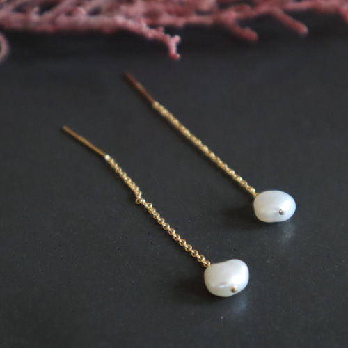 14kgf (14金張り) TピンケシパールS アメリカンピアス(チェーン短め