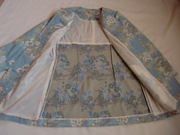 春に！ゴブラン織り•ペールブルー・桜の2Wayロングジャケット 5枚目の画像