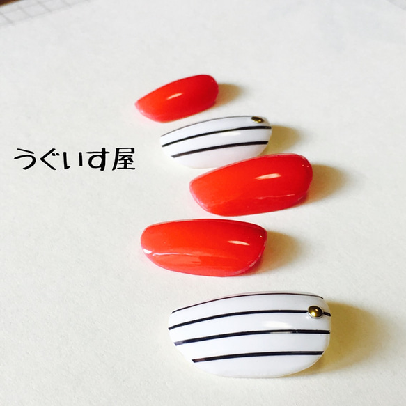 チェリーレッド&ストライプNAIL 1枚目の画像