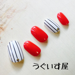 チェリーレッド&ストライプNAIL 3枚目の画像