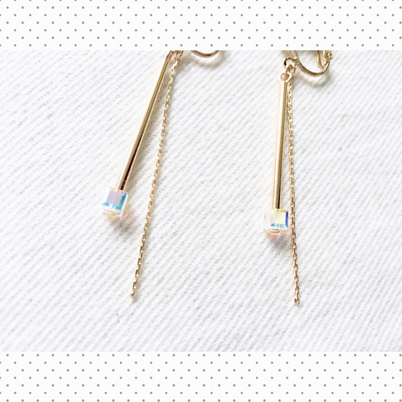 Dior color★SWAROVSKI CUBE＆gold line  【イヤリング】 6枚目の画像