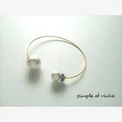 ☆W*cotton pearl fork bangle★sapphire＊送料無料 1枚目の画像