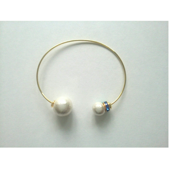 ☆W*cotton pearl fork bangle★sapphire＊送料無料 3枚目の画像