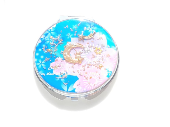 “Creema Limited免費送貨”Blue Cherry和Tsukimi Cat Compact Mirror Mirro 第2張的照片