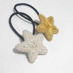 ビーズ刺繍のヘアゴム 星(2)パールホワイト 5枚目の画像