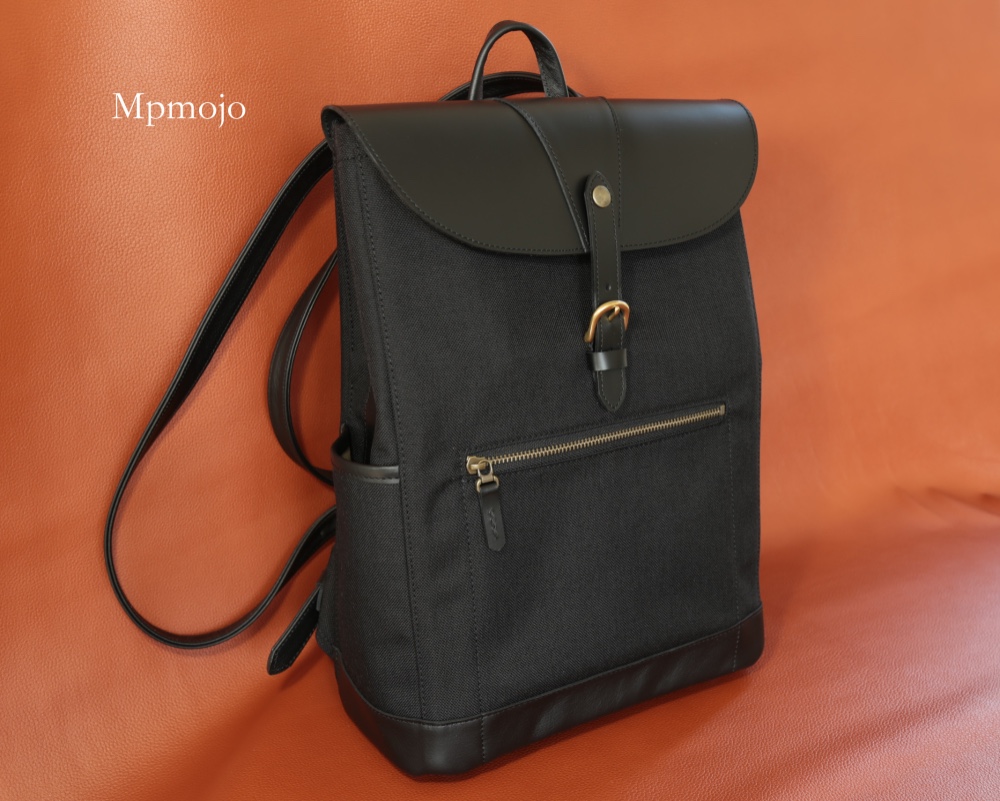 大人のCORDURAナイロンx帆布＆レザートリムスリムリュック２Black AT NEW!!