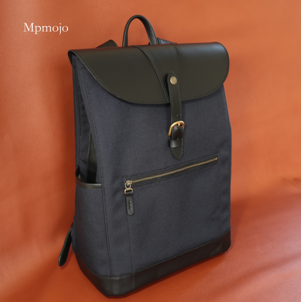 大人のCORDURAナイロンx帆布＆レザートリムスリムリュック２NavyxBlack　NEW!!