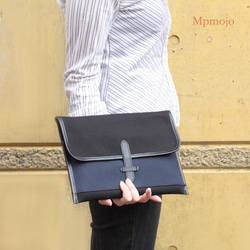 大人の帆布＆レザーipadケース　クラッチバッグBlack&navy NEW!! 1枚目の画像