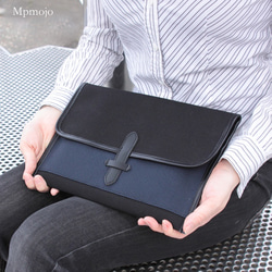 大人の帆布＆レザーipadケース　クラッチバッグBlack&navy NEW!! 2枚目の画像