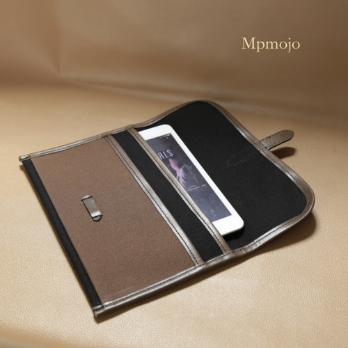 大人の帆布＆レザーipadminiケース クラッチバッグBlack&Brown