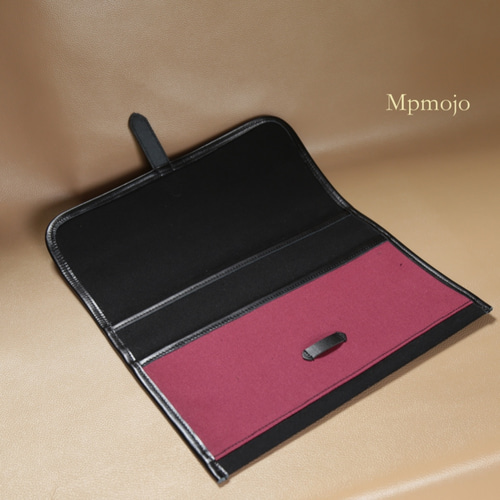 大人の帆布＆レザーipadケース クラッチバッグBlack&wine NEW!! iPad