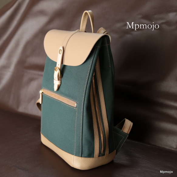大人の帆布＆レザートリムミニスリムリュック新色ダークグリーン&ベージュNew!! 