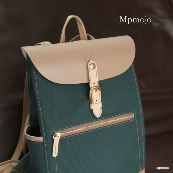 大人の帆布＆レザートリムミニスリムリュック新色ダークグリーン&ベージュNew!! 
