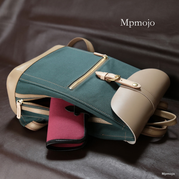 大人の帆布＆レザートリムミニスリムリュック新色ダークグリーン&ベージュNew!! 
