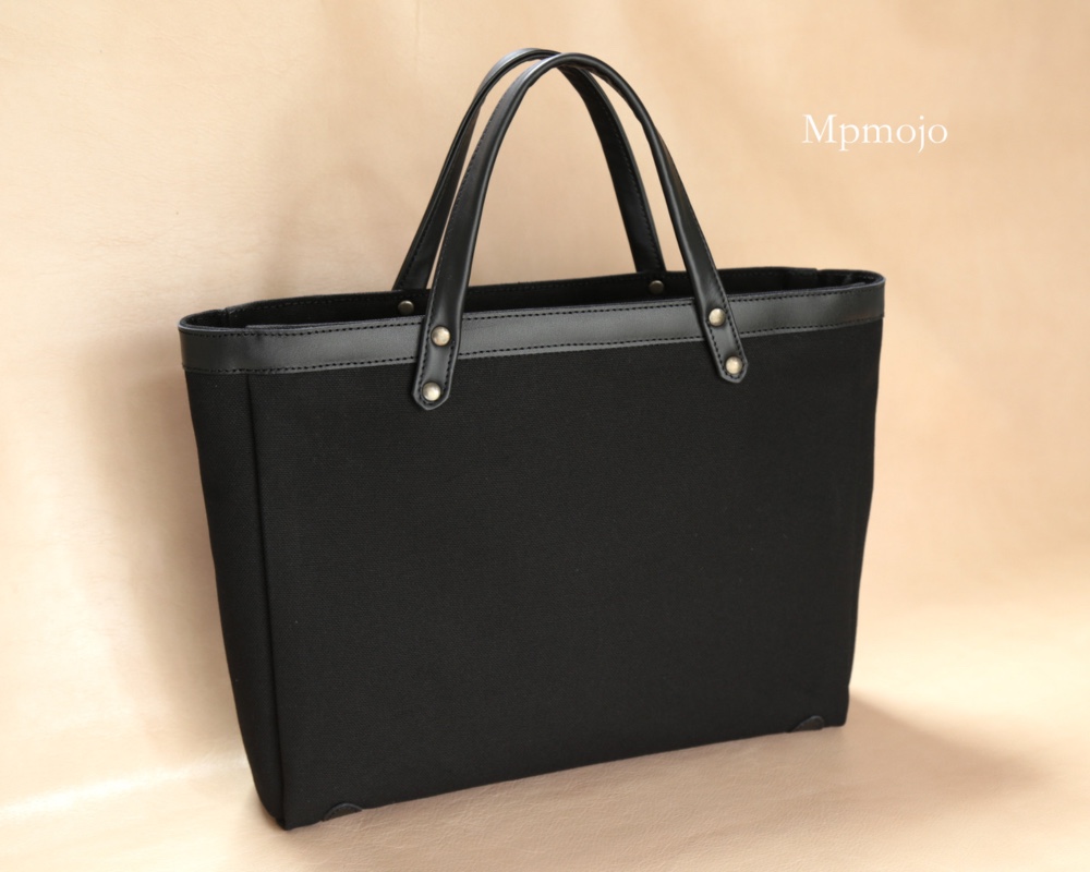 大人の帆布＆レザートリム A4サイズトートBlack＃6000　New!!