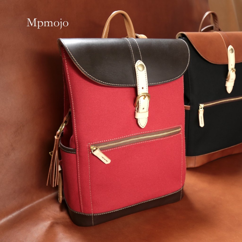 新作!！大人の帆布＆レザートリムミニスリムリュック LimitedプレミアムRedxBrown