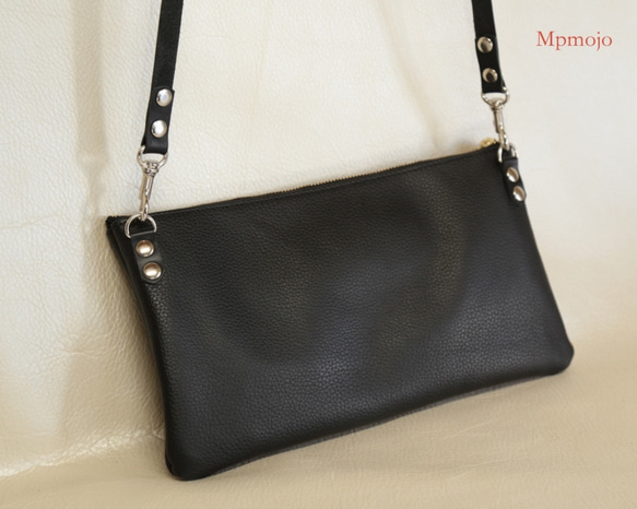 大人の撥水レザーポーチ　サコッシュ　シンプルショルダーバッグ、お財布ポーチNew!! 4枚目の画像