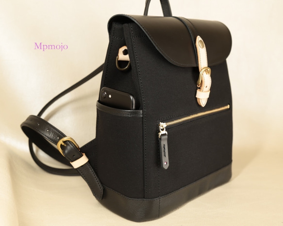 プラム様オーダー品　大人の帆布＆レザートリムminiminiスリムリュック Black＆Brown New!! 4枚目の画像