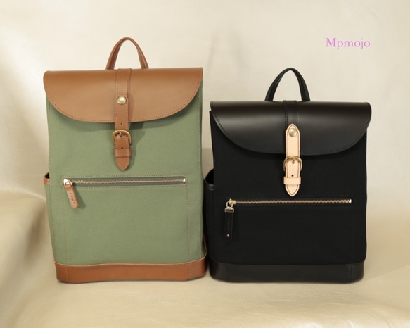 プラム様オーダー品　大人の帆布＆レザートリムminiminiスリムリュック Black＆Brown New!! 7枚目の画像