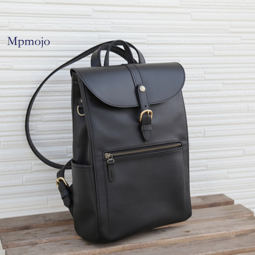 ミニスリムリュック　オーダーメイド　Mpmojo 大人のオールレザースリムミニリュックBlack スーパープレミアム