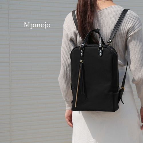 新作!！大人の帆布＆レザー3wayミニスリムリュックBlack Zippy New