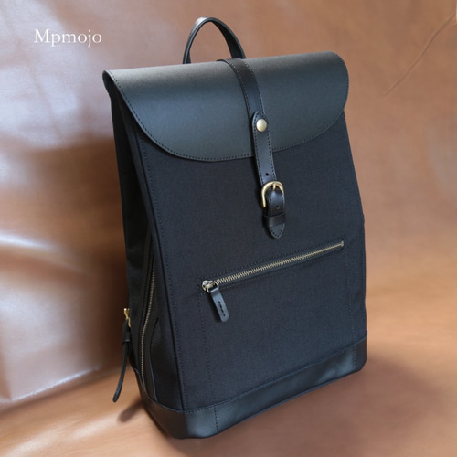 大人のCORDURAナイロンx帆布＆レザートリムスリムリュックBlack AT New