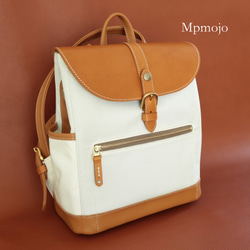 nitoさまオーダー品　大人のcordura＆レザートリムminiminiスリムリュックWhitexCamel 1枚目の画像