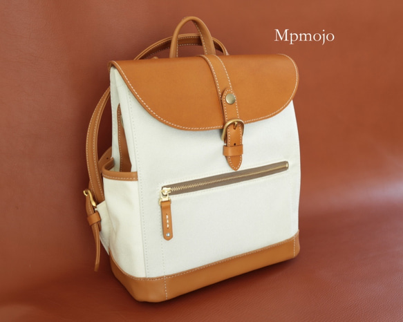 nitoさまオーダー品　大人のcordura＆レザートリムminiminiスリムリュックWhitexCamel 1枚目の画像