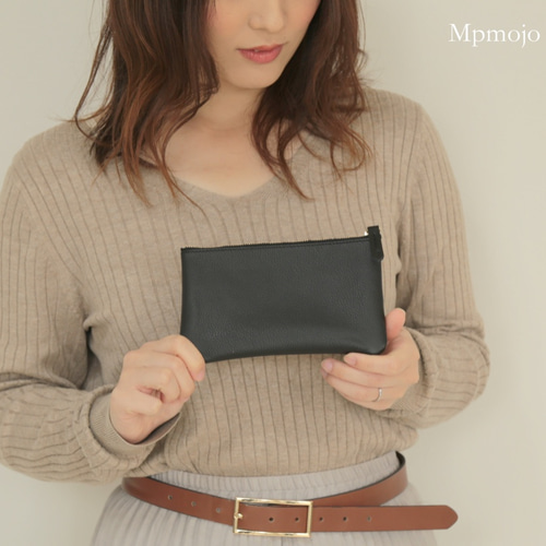 大人の本革サコッシュ＆ポーチBlackシュリンク リンクコーデNew