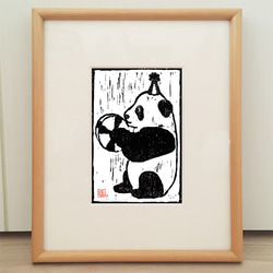 木版画「パンダとシンバル」（額なし） 2枚目の画像