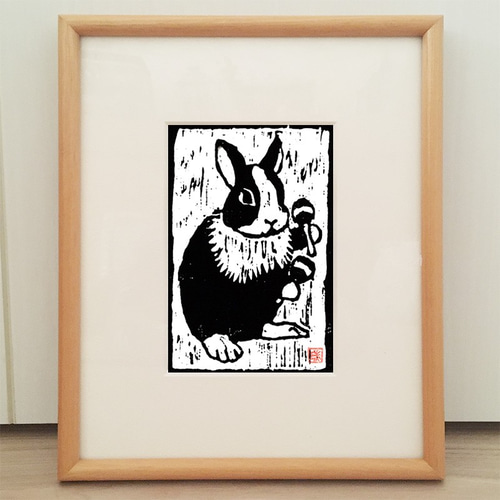 木版画「ウサギとマラカス」（額なし） 版画 AtelierVine 通販 9919628