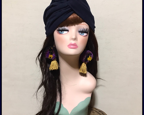 インド綿 無地 ネイビー アラジンターバン ターバン ヘアターバン ヘア  