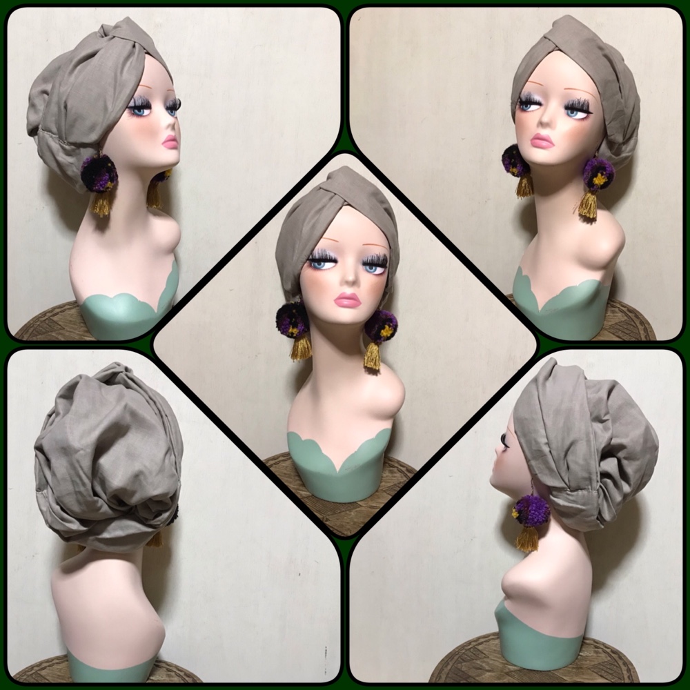 新作　グレージュ　春夏素材　ダブルガーゼ　　帽子　帽子にもなる　ターバン帽子　シングル　ヘアターバン ヘアバンド