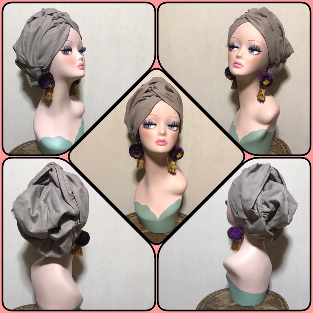 新作　春夏秋冬通年素材　グレージュ　ダブルガーゼ　ダブルクロス　帽子　帽子にもなる　ヘアターバン ヘアバンド